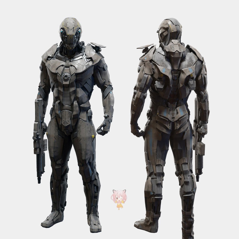 图片[3]-C4D科幻机械PBR机器人战甲FBX战士兵武器动画绑定骨骼3D模型-cg男孩