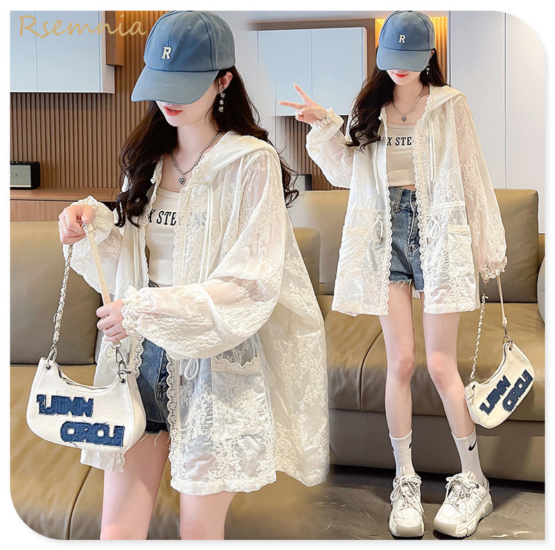 Rsemnia Loose Lace Hooded Thin Jacket 2026 Summer New Heavy Embroidery Versatile Sun Protection Jacket