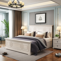 American wood bed bedroom with double bed 1 8 meters nuptial bed American light luxury wood white high Box storage customization