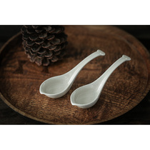 Grass Wood Grey Glazed Ceramic Spoon Bowl with tea spoon Kung Fu Tea Road Accessories Meal Spoon Soup Spoon Green Tea Sub Tea