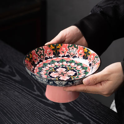 Household fruit platters, fruit offering platters, Buddha offering ceramic high-legged sacrificial platters in front of the Buddha, God of Wealth, Buddha hall altar, Guanyin lotus Buddha utensils