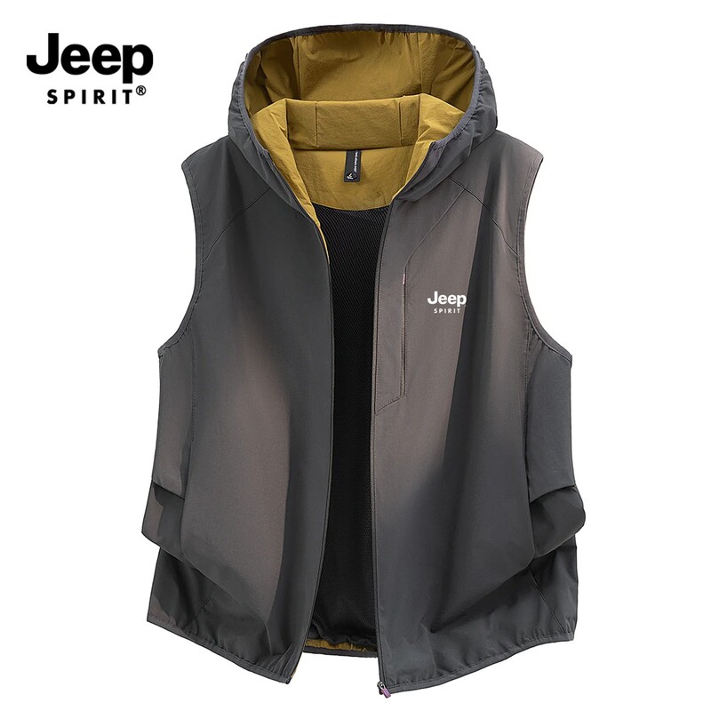 Jeep Spirit Jeep Hooded Vest Men's Outdoor Autum Sports Breathable Thin Vest Jacket