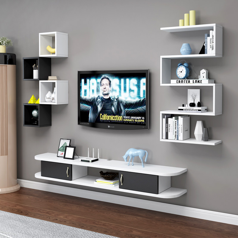 Living room simple hanging wall hanging TV rack video storage combination cabinet background decoration TV wall on both sides