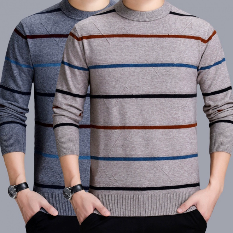 Mùa thu đông 2019 nam mới áo len cashmere thời trang Hàn Quốc thanh niên sọc áo len dày đáy - Áo len Cashmere