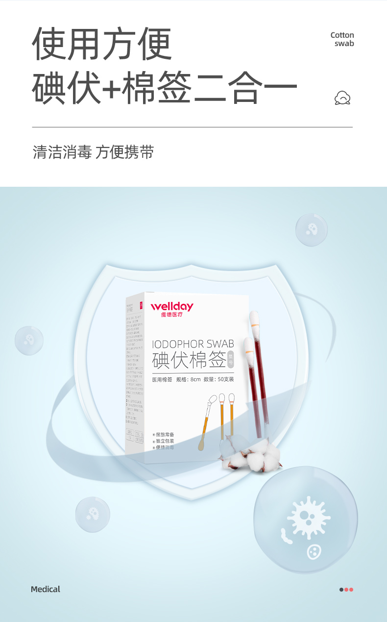维德医疗 医用碘伏棉签50支+创可贴*20片 图5