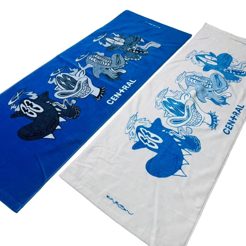 King Gnu Cen+Ral Tour Support Towel Blue and White Devil Print Band Signature Limited Edition Merchandise Pure Cotton King Gnu Cen+Ral Tour Support Towel Blue and White Devil Print Band Signature Limited Edition Merchandise Pure Cotton