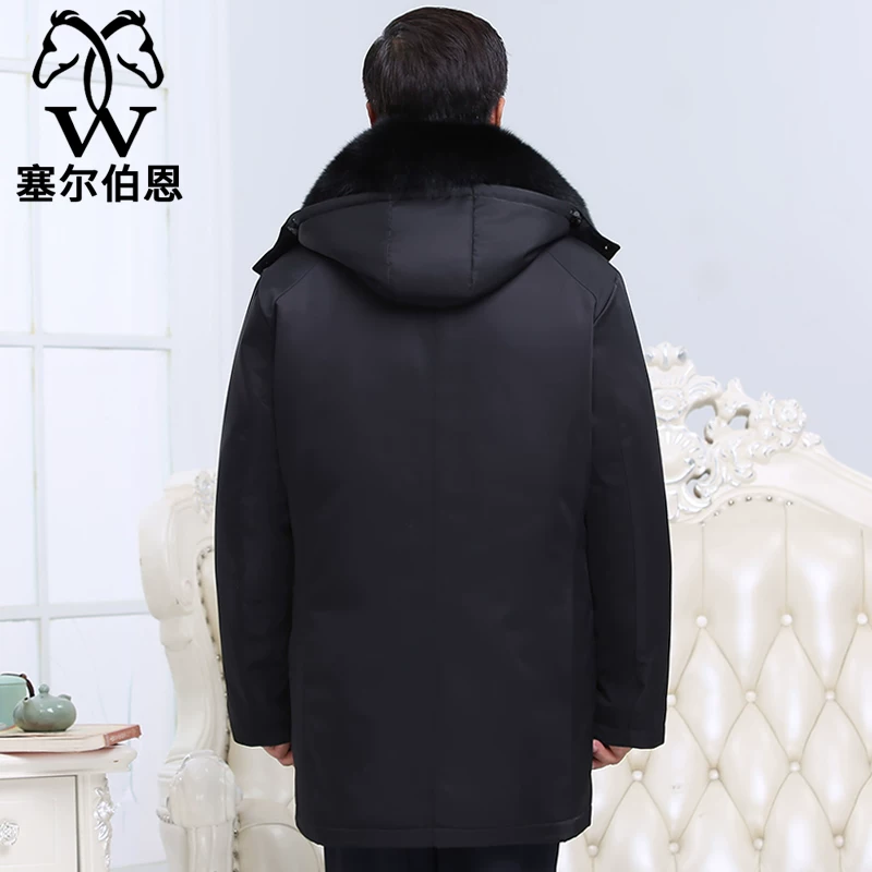 塞尔伯恩 Men's long removable down jacket, for middle age, mid-length, increased thickness