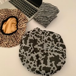 Rkia Leopard Lady ~ Leopard Print Double-Layer Waterproof Shower Cap Bath Head Cover Hair Treatment Cap Home Kitchen Oil-Proof Cap