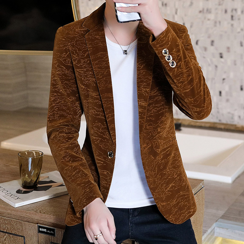 Men's Han version Body Gold Velvet Western Suit Flat Suede Casual Small Suit Gown Boomer Business Free Ironing Jacket Blouse