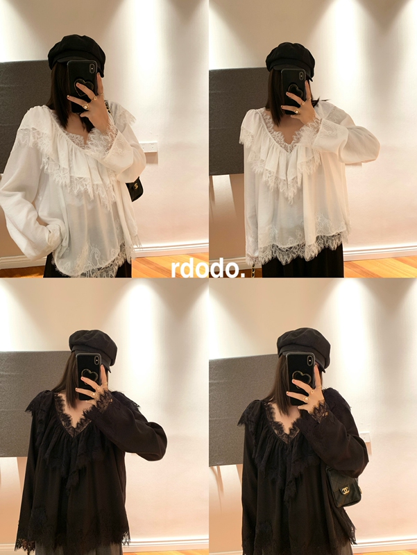 Rdodo Is so Beautiful and Dreamy, with a French Romantic Style, Eyelash Lace, Chloe's Luxurious Long-Sleeved Fairy Shirt Top