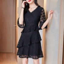 Lace dress with light and gentle wind style to be slim 2021 spring autumn new black sexy temperament cake skirt children