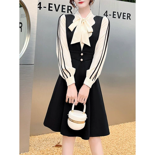 Демисезонное ретро платье, лонгслив, юбка, коллекция 2022, французский стиль