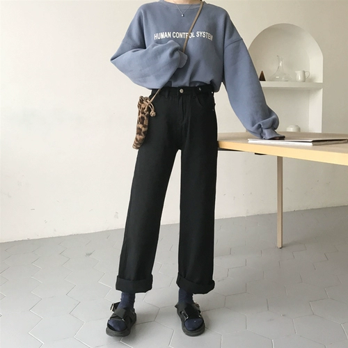 Джинсовые штаны, высокая талия, осенние, 2024 года, оверсайз, по фигуре, подходит для подростков, свободный прямой крой