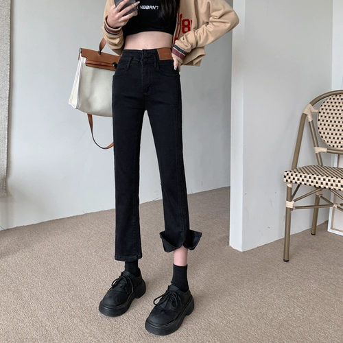 Черные осенние прямые свободные джинсы, штаны, леггинсы, 2025 года, высокая талия, свободный крой, подходит для подростков