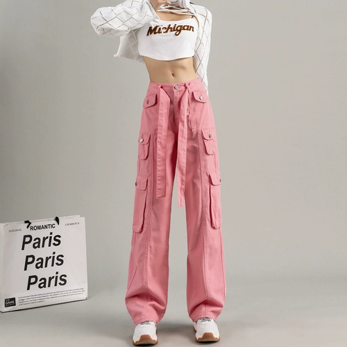 Розовые штаны, свободный крой, в американском стиле