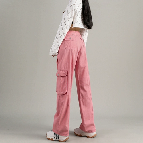 Розовые штаны, свободный крой, в американском стиле