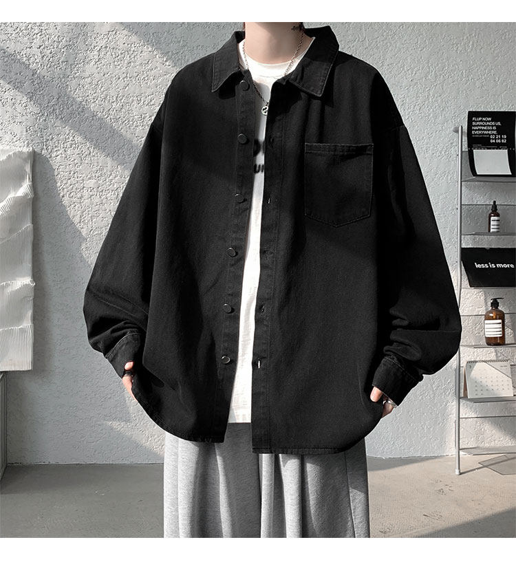 Мужская черная джинсовая осенняя демисезонная японская модная куртка, большая рубашка                