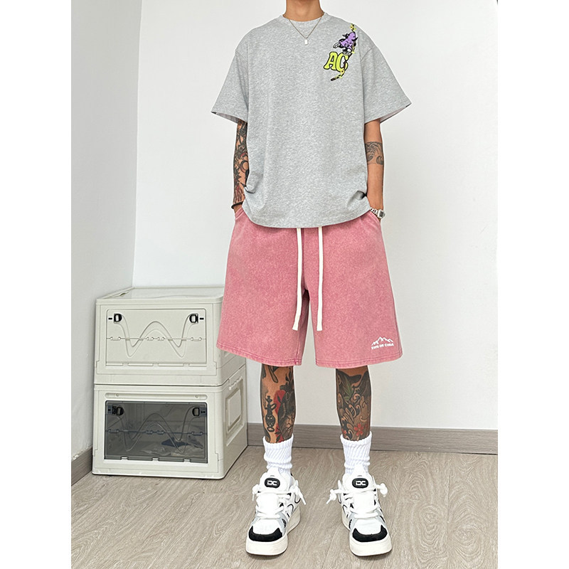 Dirty Pink High Street American-Style Basketball Shorts for Men, Summer Cleanfit Youth Sports Shorts, Large Size Six-Point Pants