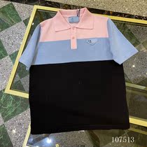 P home 2021 summer New POLO collar knitted top color striped slim short T-shirt Slim casual short sleeve
