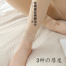 Autumn and winter nine points leggings lace lace thin romper plus velvet thickened female black flesh color one piece bare leg socks outer wear