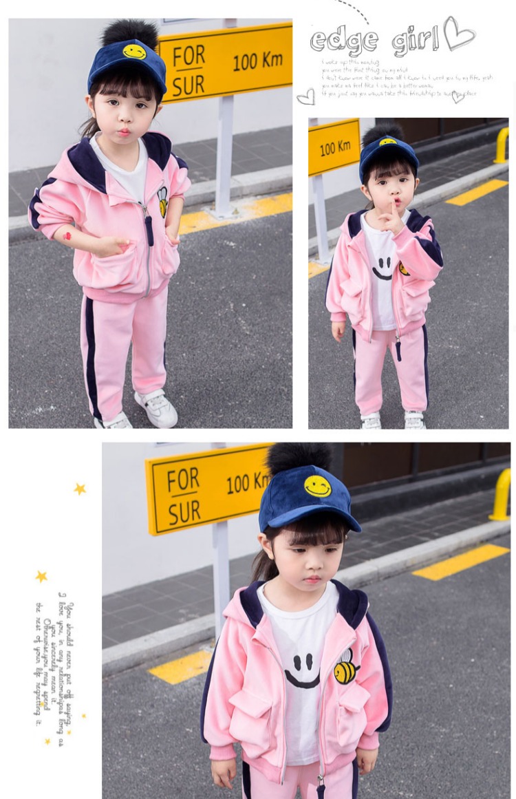 Bộ đồ bé gái mùa thu 2019 mới 1 bé tay dài 2 thời trang nhung vàng 3 tuổi bé trẻ em ngoại ngoại hai mảnh set 4 shop quan ao baby