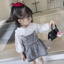 Girls Spring and Autumn Suit Skirt 2022 New Korean Version Baby Girl Spring Dress Princess Denim Skirt Two-Piece Set