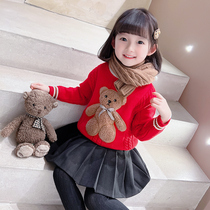 Girls thickened cartoon sweater 2021 winter new childrens Korean version of the foreign baby net red plus velvet undershirt tide