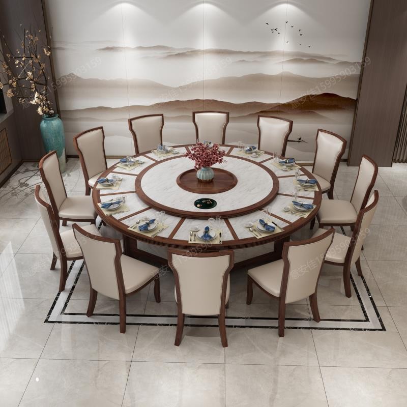 Hotel Dining Table Large Round Table Electric Turntable Electric Turntable Hotel Table And Chairs Combination 15 15 20 16 16 New Chinese Dining Room box