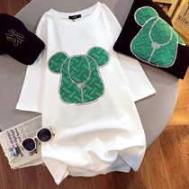 Heavy work inlaid drill pure cotton grinding pregnant woman short sleeve T-shirt womens dress 2022 New summer clothes large version of pregnant womens blouses