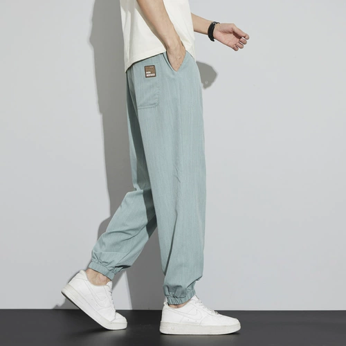 Шелковые летние спортивные дышащие быстросохнущие тонкие штаны, свободный крой