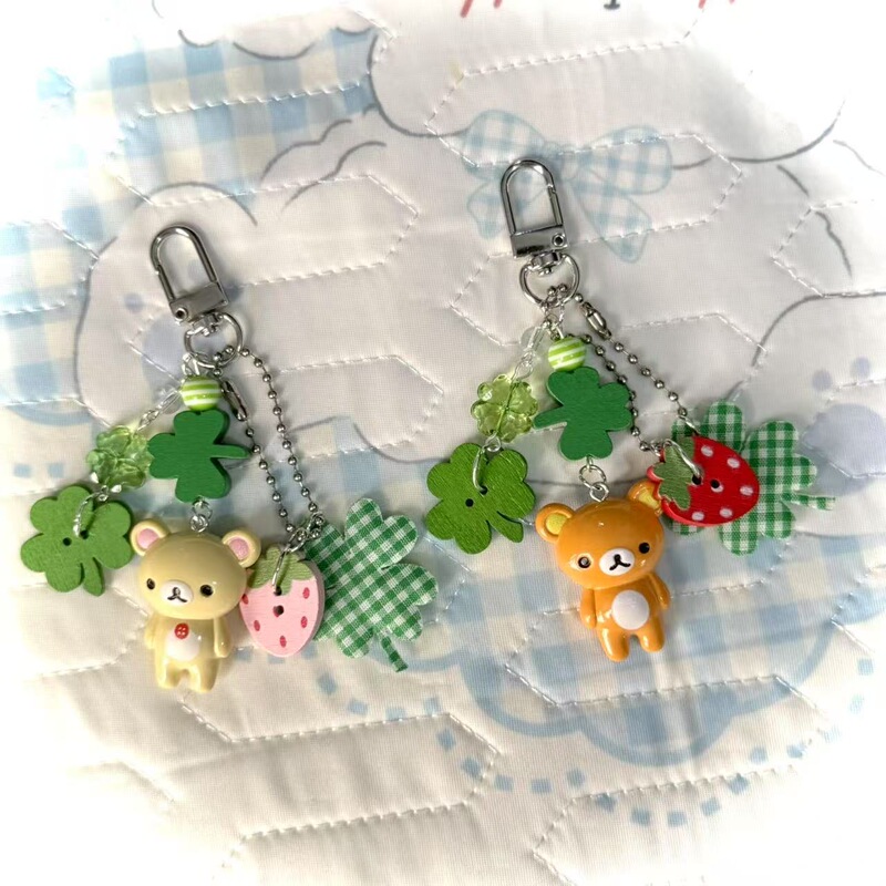 Handmade Beaded Four-Leaf Clover Rilakkuma Vintage Japanese Cute Item Millennium Pendant Ornament Ccd Keychain Gift