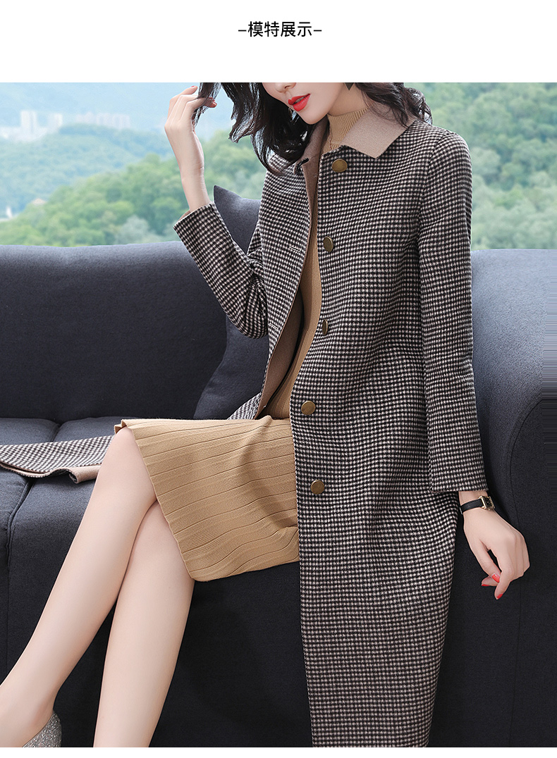 Áo khoác len nữ Houndstooth dài kẻ sọc kẻ sọc hai mặt phổ biến áo len thu đông 2018 mới 4797 áo khoác nữ hàng hiệu