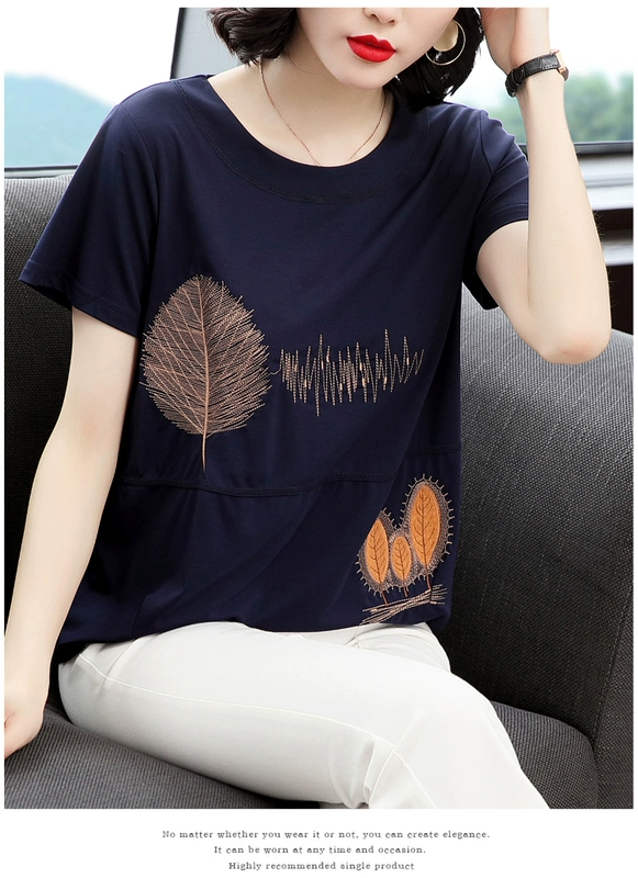 Áo thun nữ Pingedi mới chính hãng 2020 mùa hè áo thun cotton nữ ngắn tay cộng với size rộng hàng đầu - Quần áo của mẹ