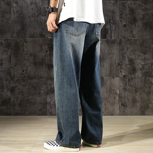 Темные джинсы, ретро осенние штаны, свободный прямой крой