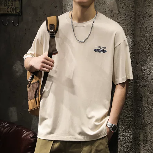 Мужская летняя хлопковая футболка с коротким рукавом, короткий рукав, оверсайз