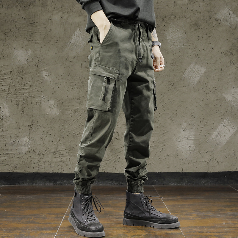 Functional wind overalls pants men's spring and summer casual pants tide brand ins loose legging pants men's versatile army green