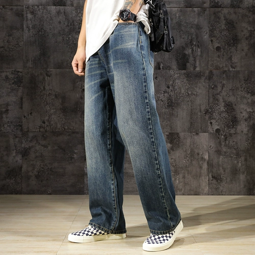 Темные джинсы, ретро осенние штаны, свободный прямой крой