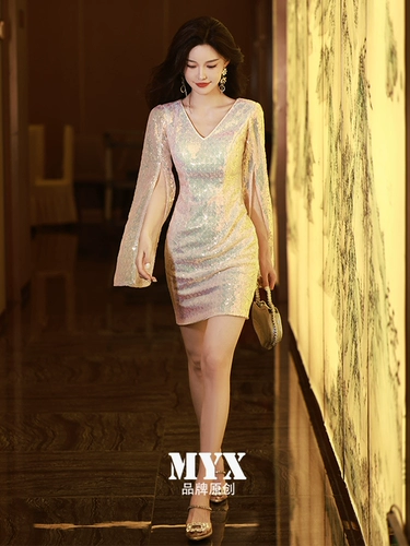 Зимнее вечернее платье, короткие модные блестки для ногтей, новая коллекция, легкий роскошный стиль, изысканный стиль