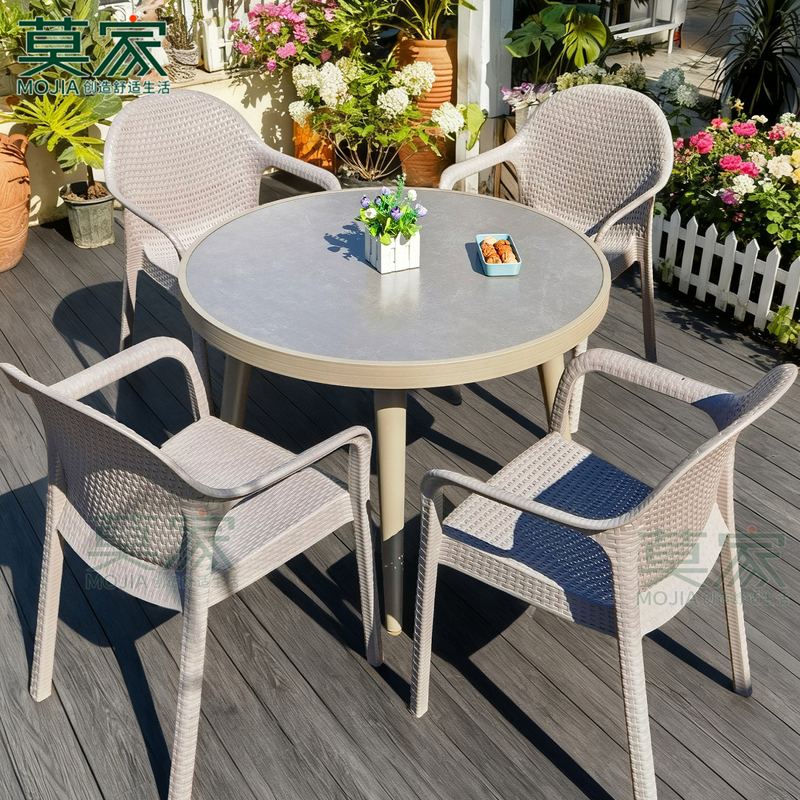 Mojia Outdoor Tables and Chairs Villa Garden Leisure Aluminum Alloy Slate Round Table Dining Table Courtyard Terrace Waterproof Tables and Chairs