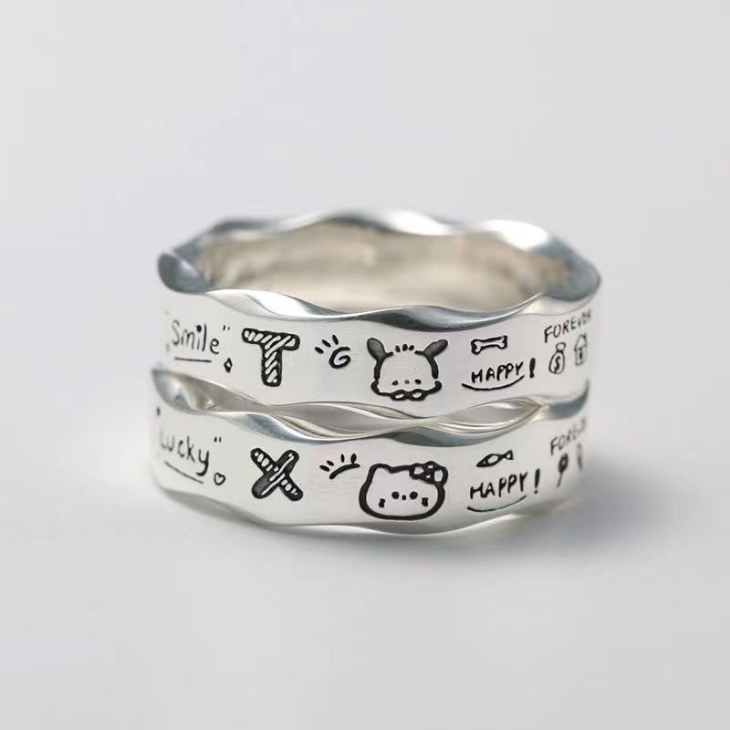 Pacha Dog Ring Cartoon Graffiti Ring Wavy Edge Couple Ring Male and Female Cat Anime Little Girl Gift