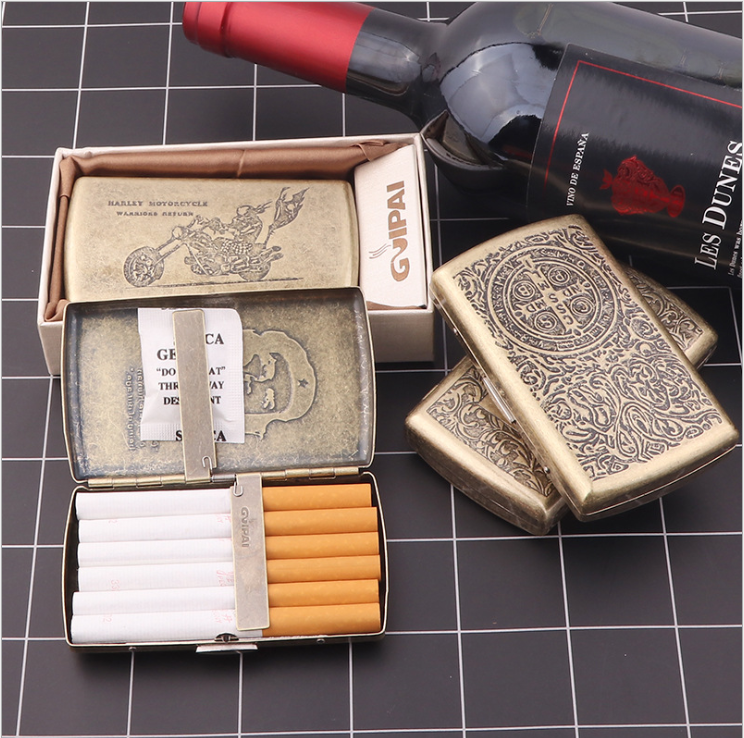 High-end 12-piece pure copper cigarette case for men and women creative personality moisture-proof ultra-thin storage portable metal flip cigarette clip