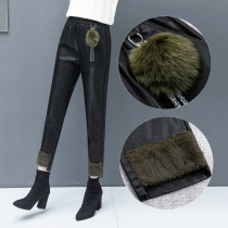 Autumn and winter new high-waisted velvet thickened leather harem pants wear Korean loose nine-point small feet radish leather pants women