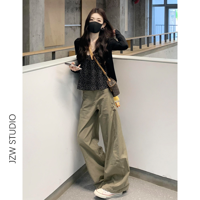 Korean-Style Khaki High-Waisted Loose Casual Pants for Women, New Summer Style, Lazy and Relaxed Wide-Leg Floor-Length Pants