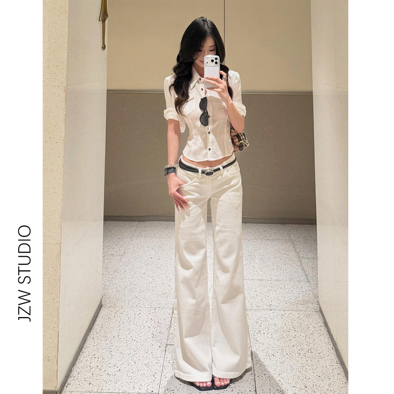 Jzwm American-Style White Low-Waist Flared Jeans for Women, New Summer Slim-Fit Petite Version Bootcut Pants Jzwm American-Style White Low-Waist Flared Jeans for Women, New Summer Slim-Fit Petite Version Bootcut Pants