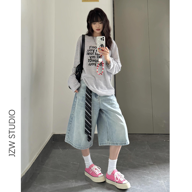 Light Blue High-Waisted Wide-Leg Cropped Jeans for Women, New Summer Fashion, Versatile, Loose, Slimming, Drapey Straight-Leg Mid-Length Pants Light Blue High-Waisted Wide-Leg Cropped Jeans for Women, New Summer Fashion, Versatile, Loose, Slimming, Drapey Straight-Leg Mid-Length Pants