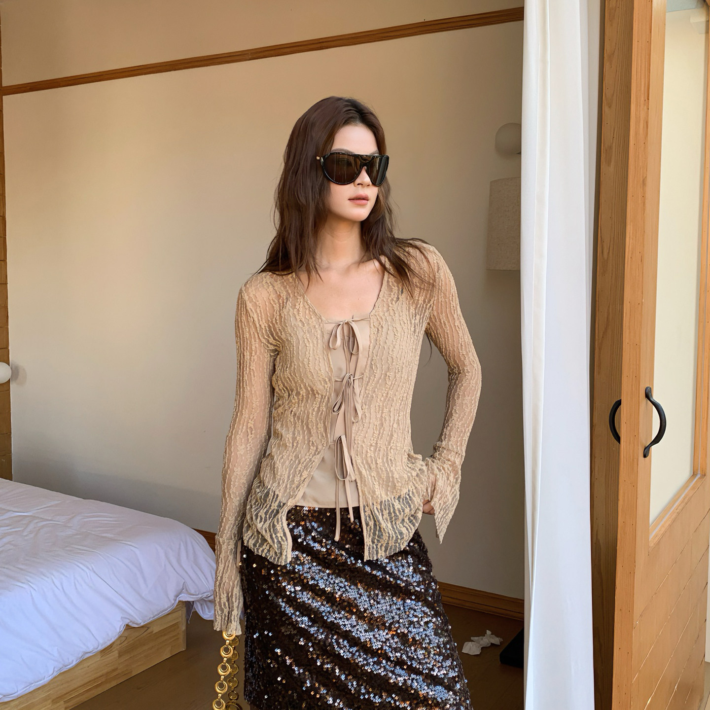 Осенне-зимняя новинка Ma'er MAR, шикарный ретро-дизайн, шифоновая рубашка на шнуровке с длинными рукавами, женский топ-низ