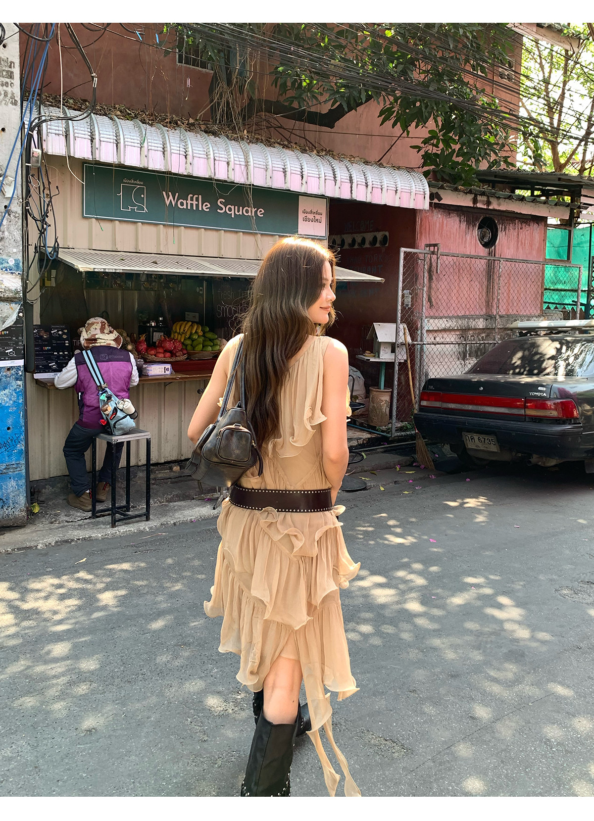 马儿MAR Винтажное платье с V-образным вырезом и оборками, летнее стройнящее короткое платье в курортном стиле для женщин