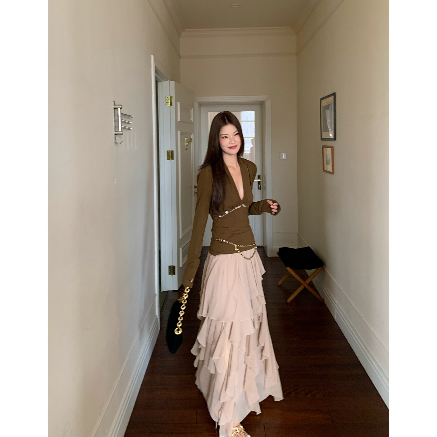 马儿MAR Французская романтическая многоярусная юбка с оборками женская универсальная стройнящая многослойная юбка-торт