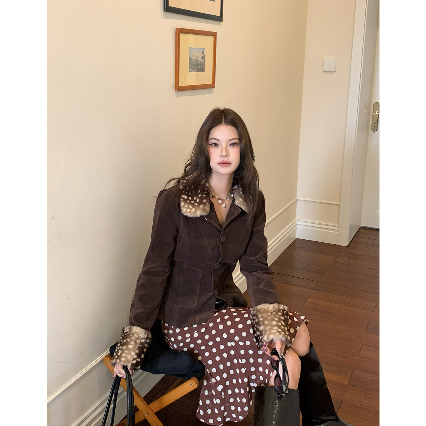 马儿MAR весенняя новинка ретро юбка в горошек женская заниженная талия средней длины дизайнерская стройнящая юбка-русалка