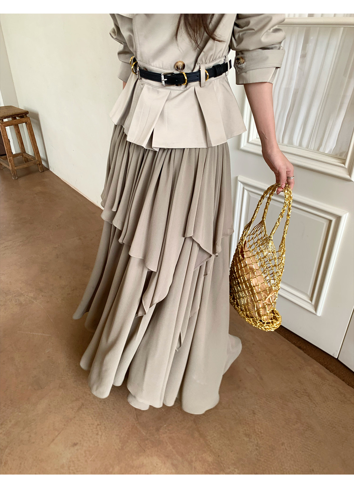 马儿MAR Французская юбка с оборками неправильного кроя женская расклешенная длинная многослойная юбка-торт